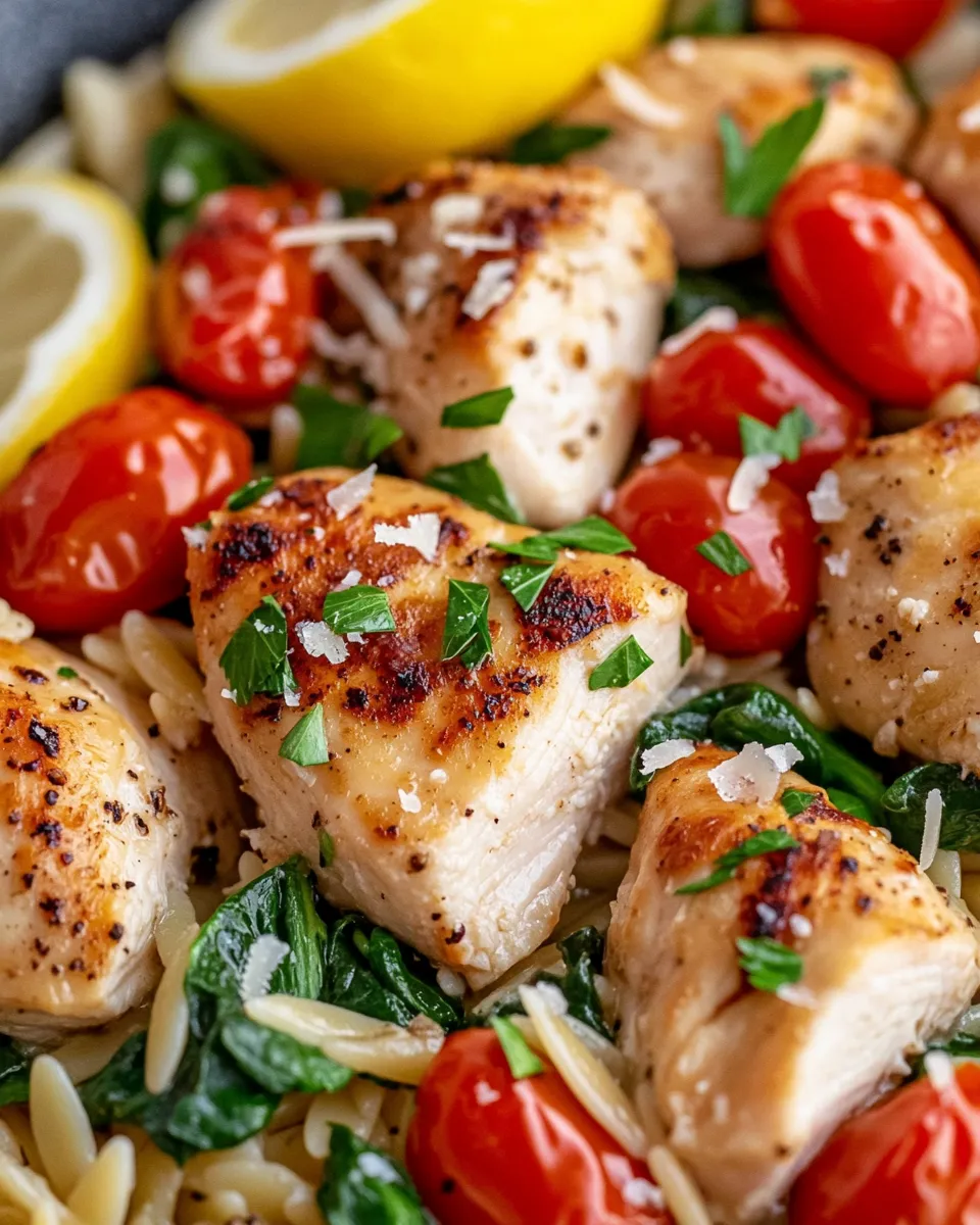Delicious Lemon Parmesan Chicken Orzo (One Pan) plate image