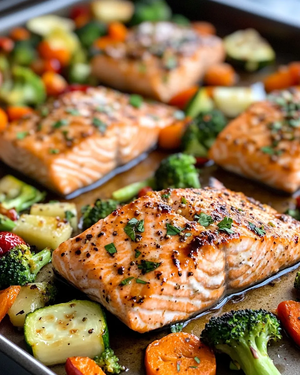 Easy Maple Dijon Salmon with Roasted Veggies (Sheet Pan) food shot