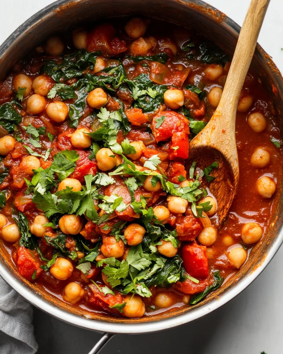 Easy Moroccan Chickpea & Spinach Stew food shot