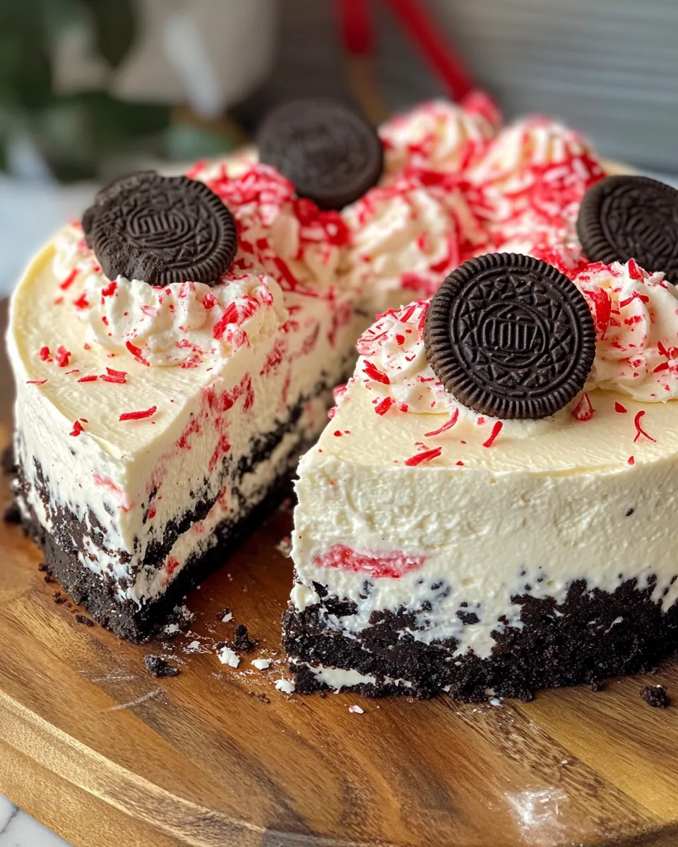Easy No-Bake Peppermint Oreo Cheesecake food shot