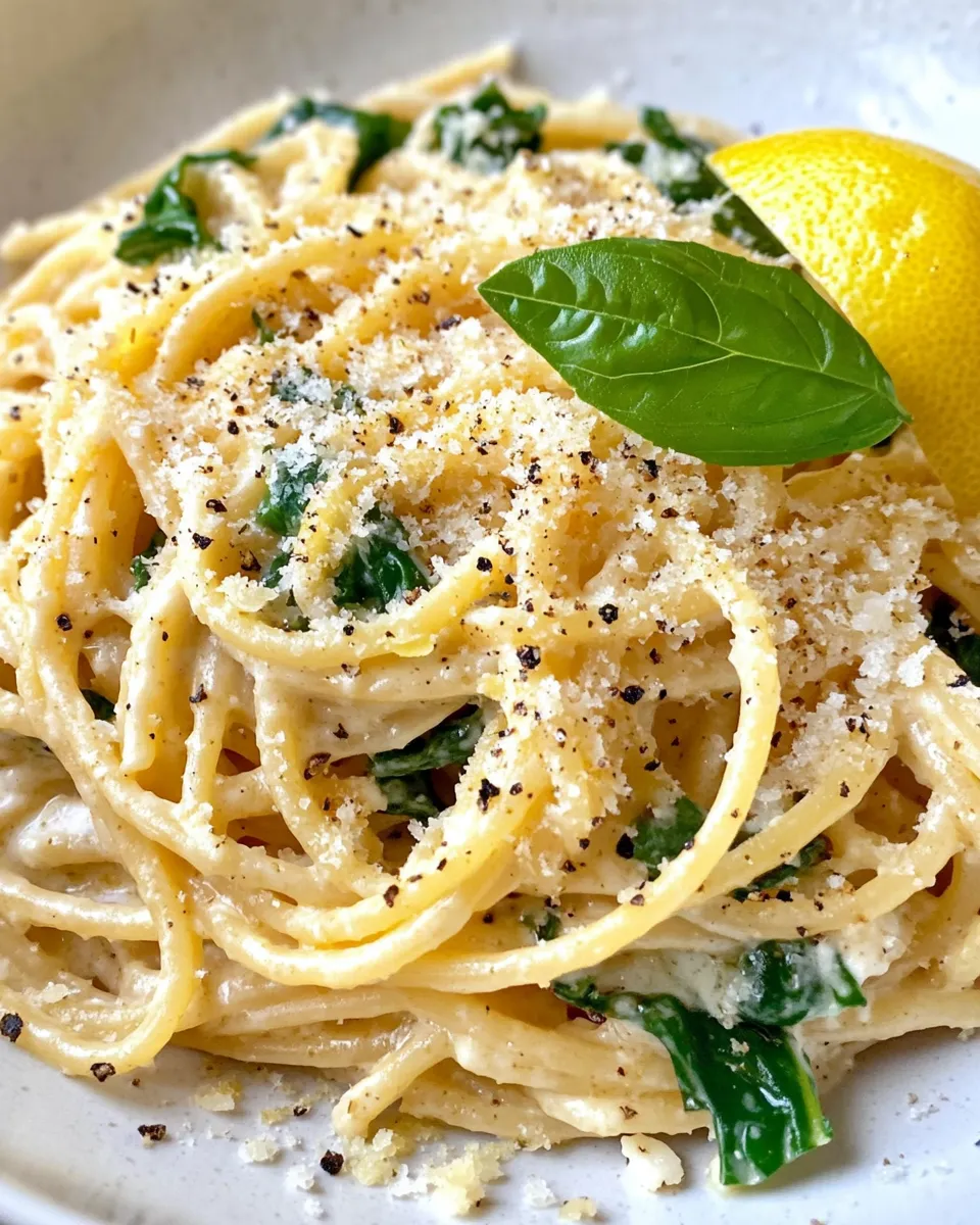 Easy One-Pot Lemon Ricotta Pasta with Spinach food shot