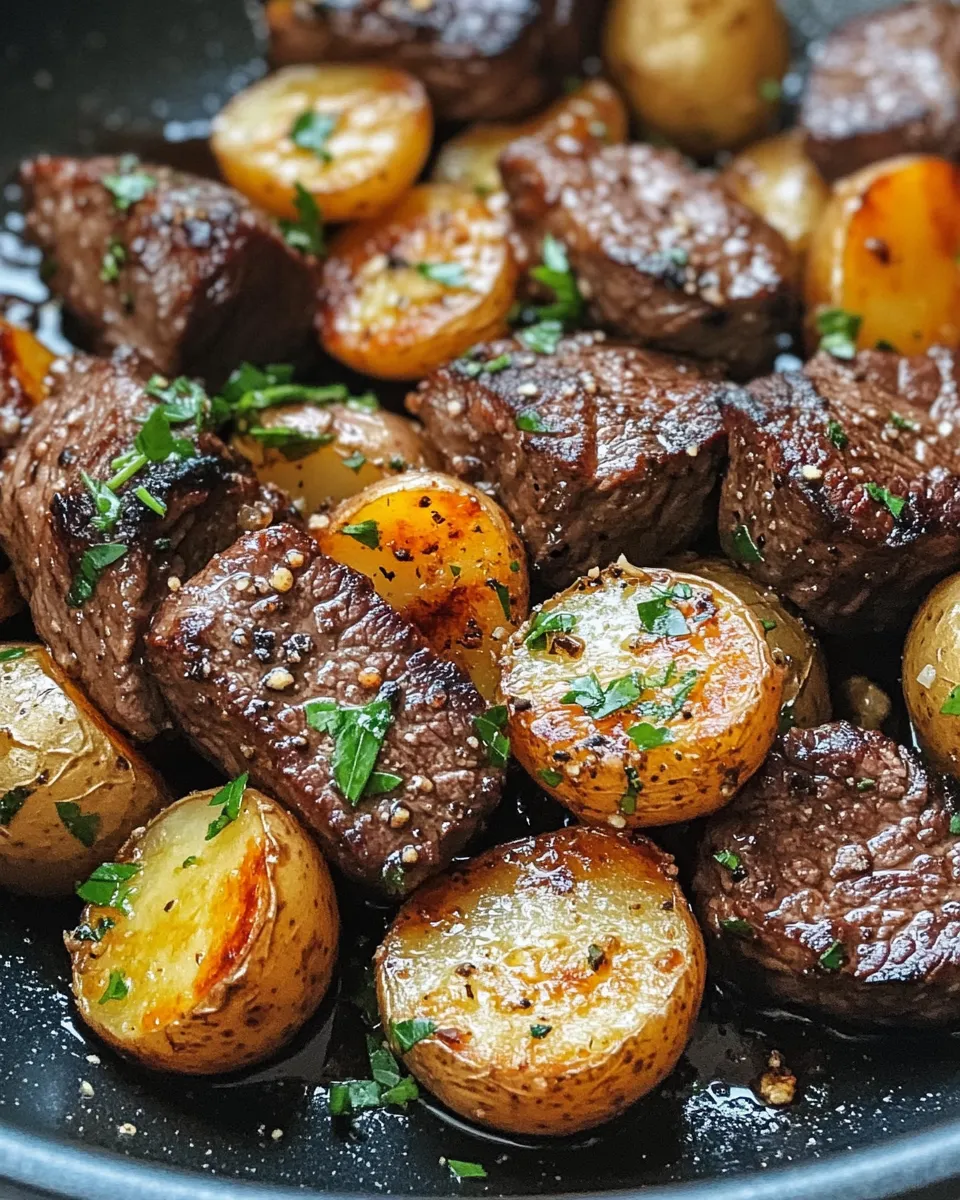 Easy One-Skillet Garlic Butter Steak Bites & Potatoes plate image