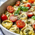 Homemade Pesto Tortellini Bake with Cherry Tomatoes recipe photo