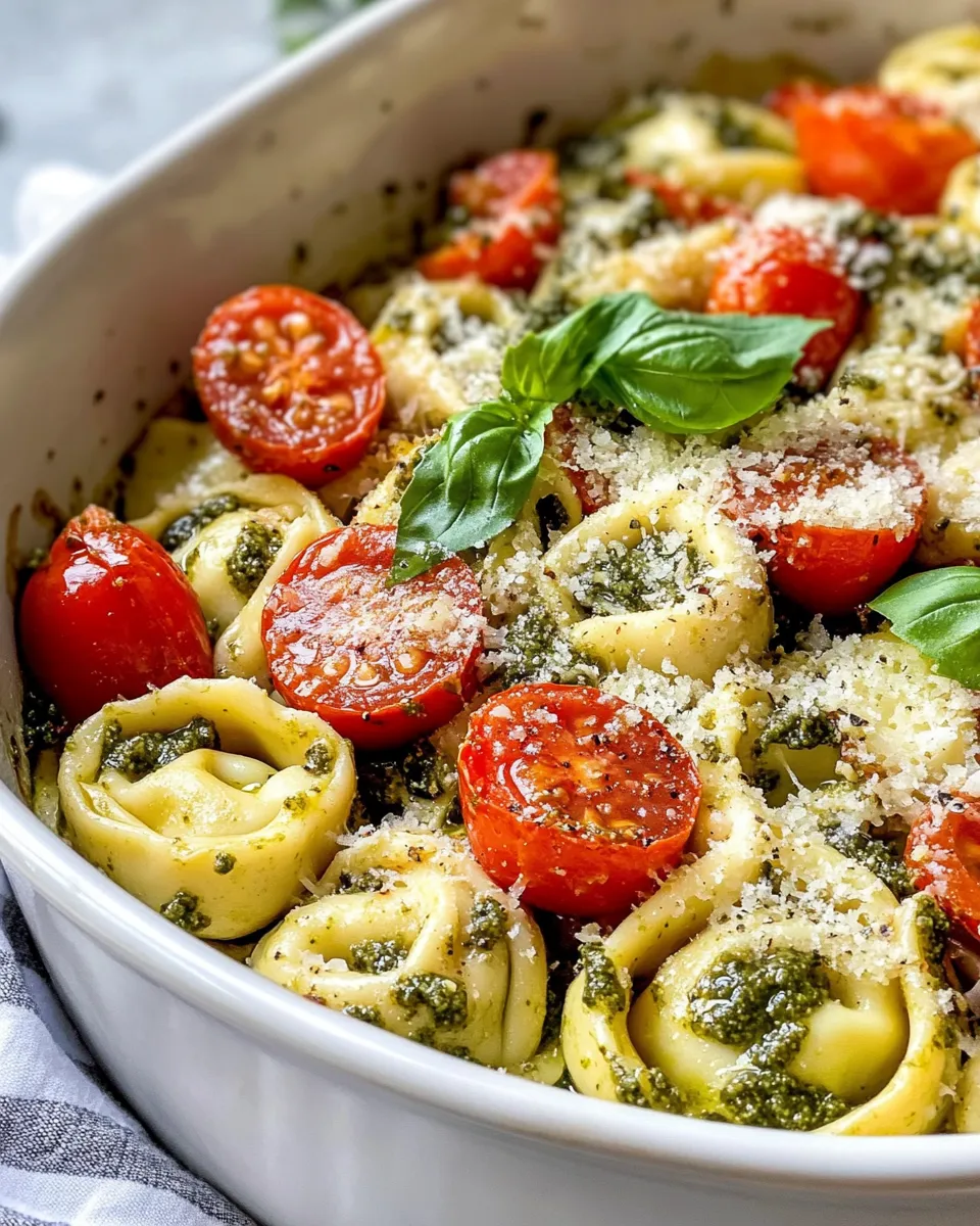 Homemade Pesto Tortellini Bake with Cherry Tomatoes recipe photo