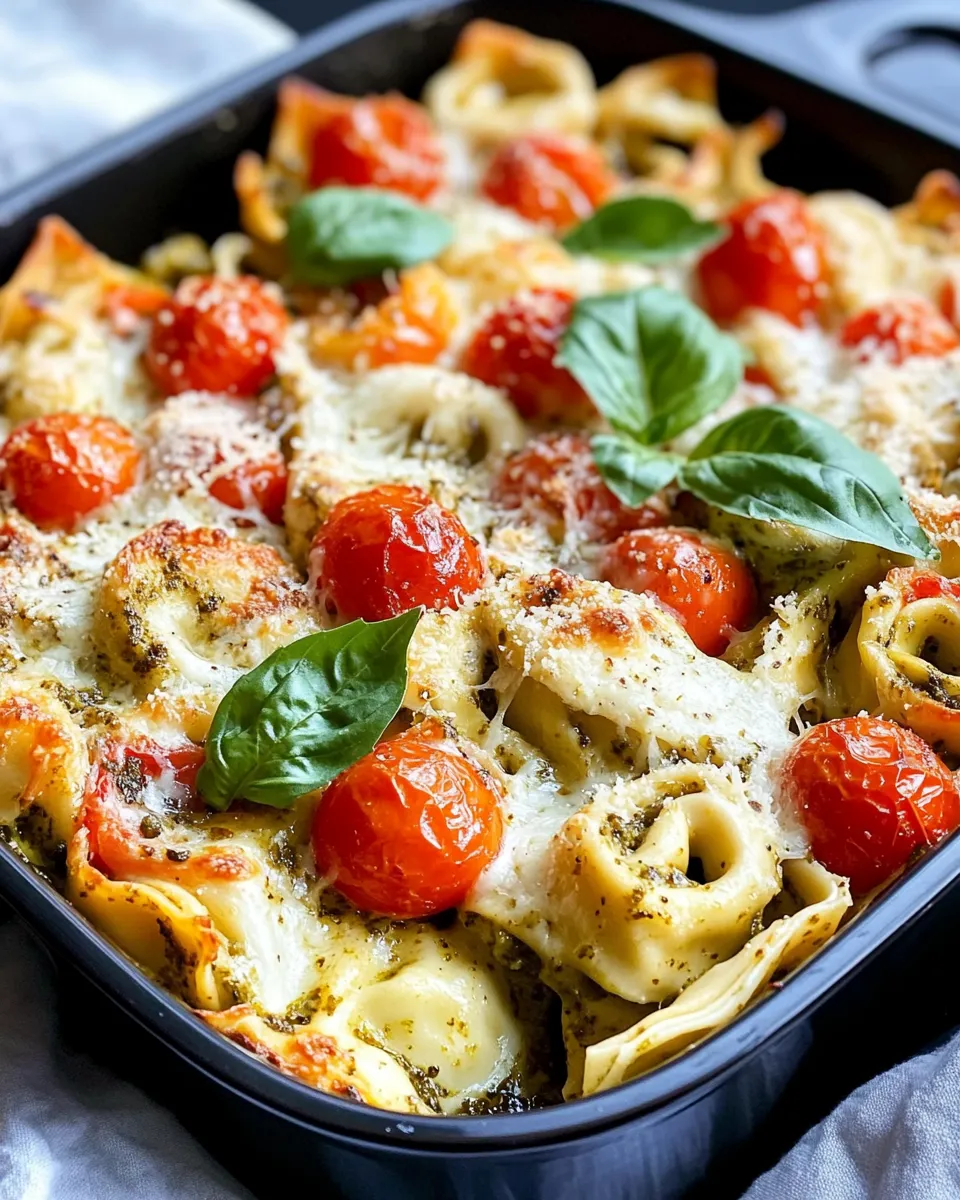 Classic Pesto Tortellini Bake with Cherry Tomatoes dish photo