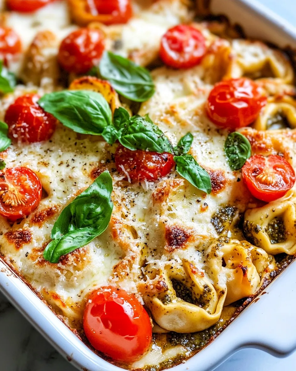 Delicious Pesto Tortellini Bake with Cherry Tomatoes plate image