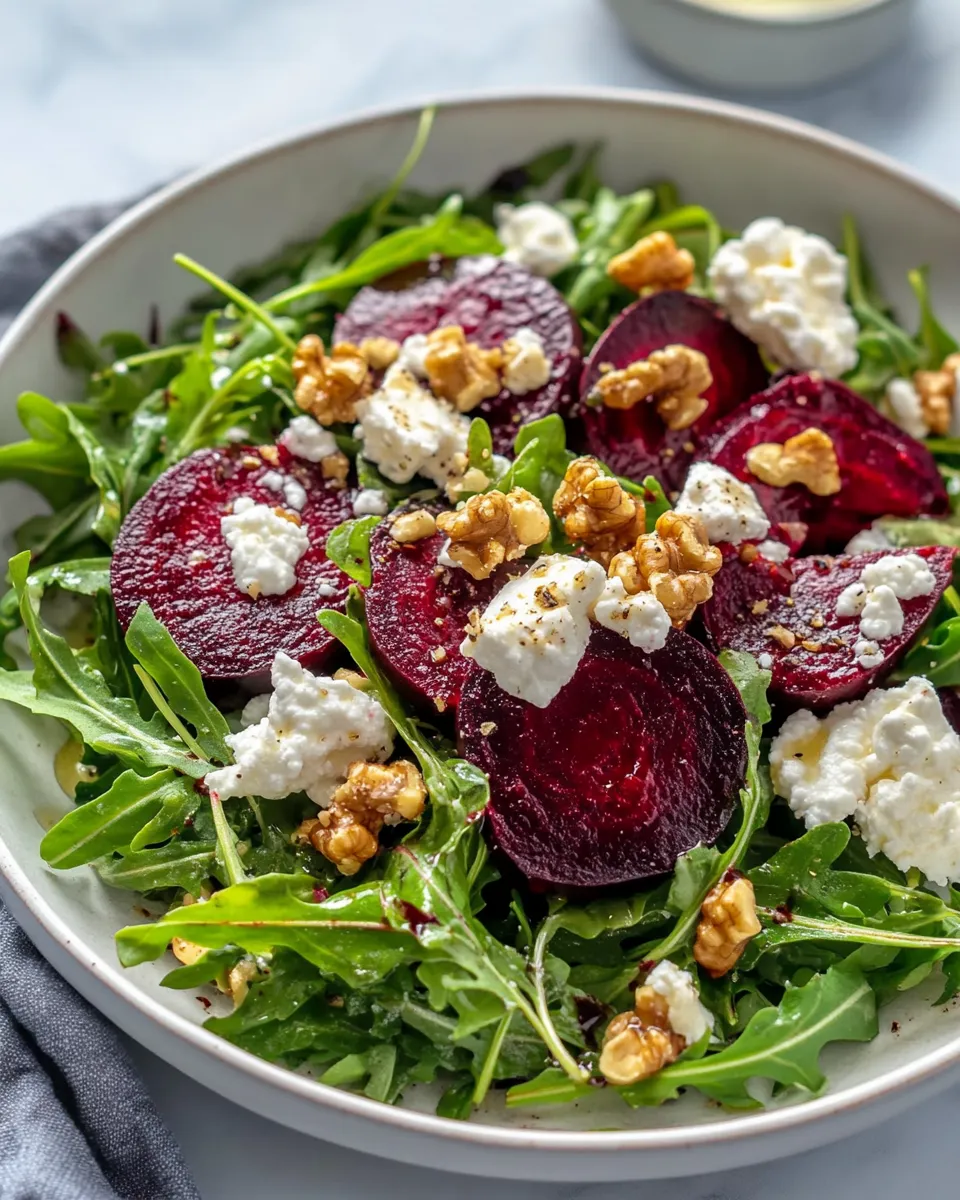 Delicious Roasted Beet & Goat Cheese Arugula Salad shot