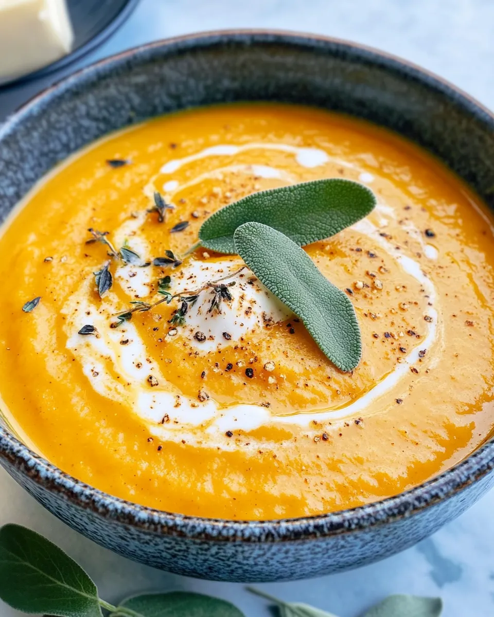Delicious Roasted Butternut Squash Soup with Sage Brown Butter recipe image