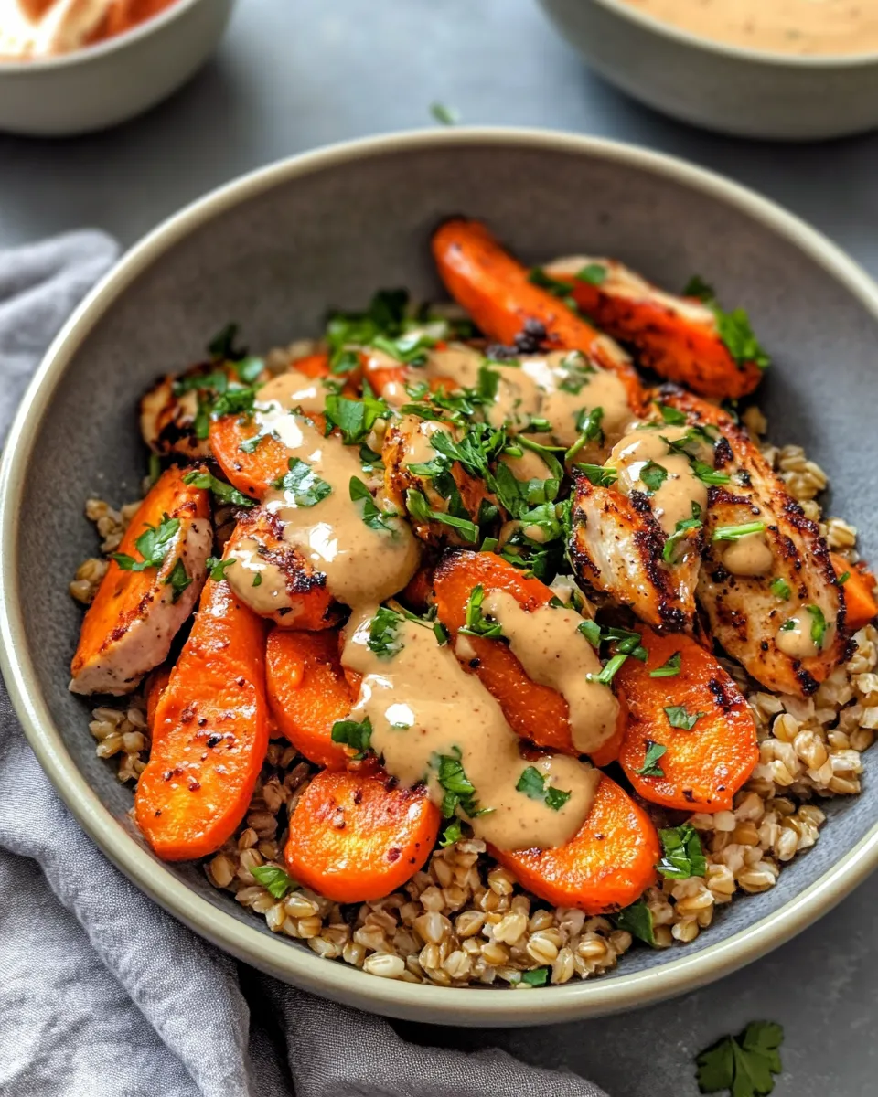 Homemade Roasted Carrot Tahini Bowls with Warm Farro recipe photo
