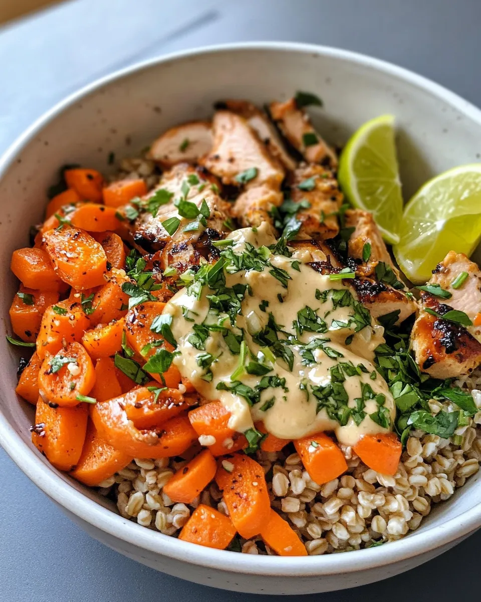 Easy Roasted Carrot Tahini Bowls with Warm Farro food shot
