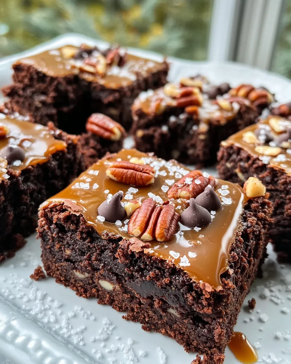 Delicious Salted Caramel Turtle Brownies food shot