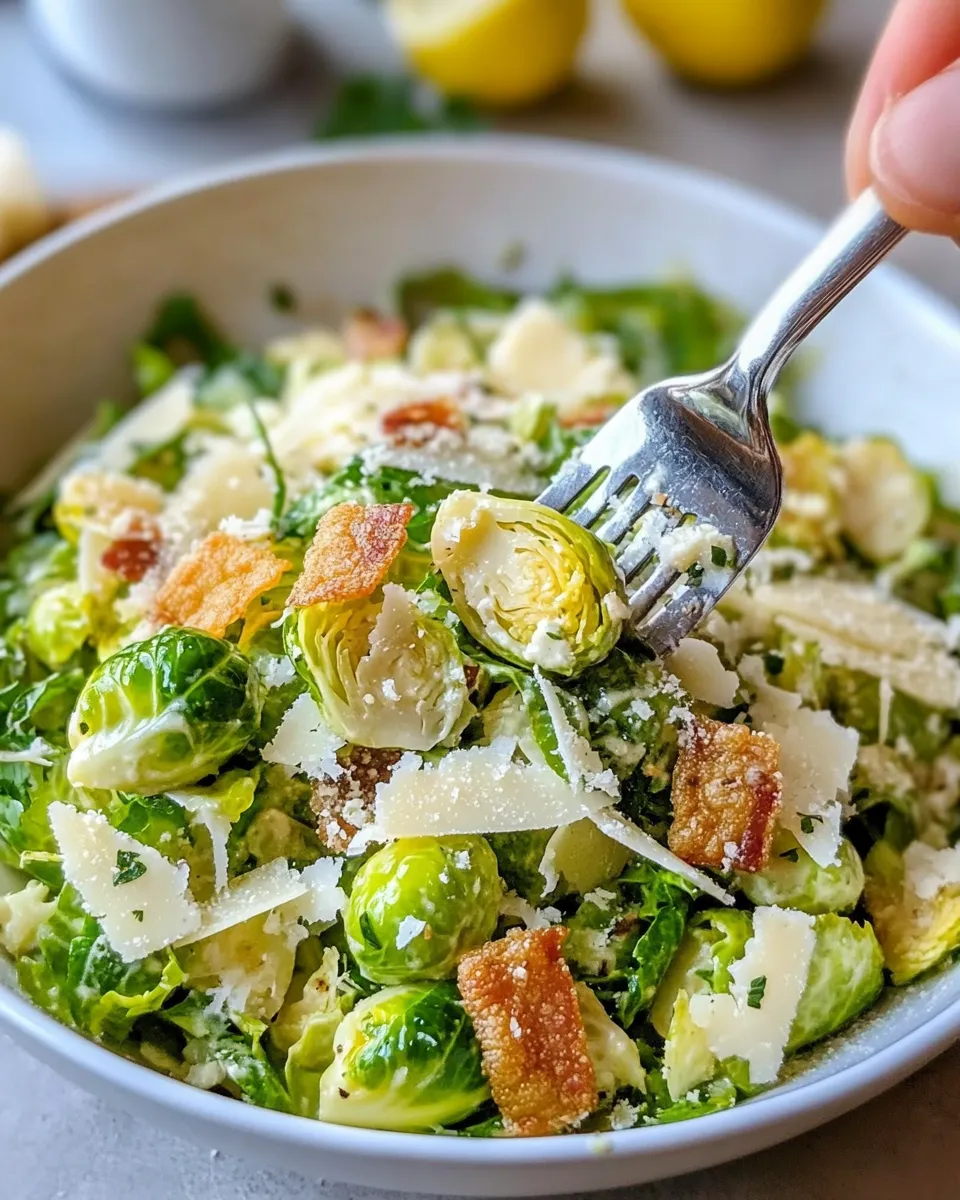 Easy Shaved Brussels Sprout Caesar with Parmesan food shot