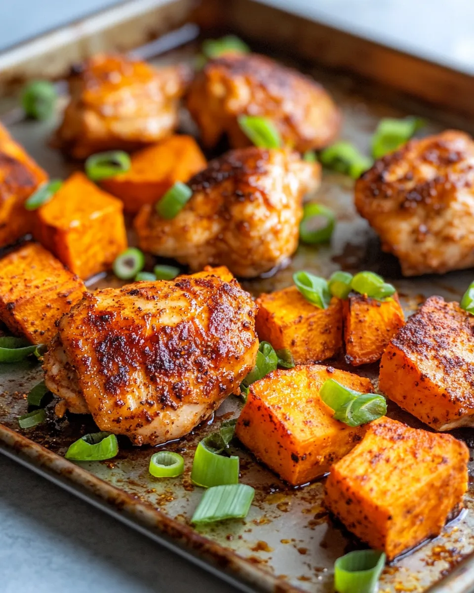 Healthy Sheet Pan Buffalo Chicken & Sweet Potatoes dish photo