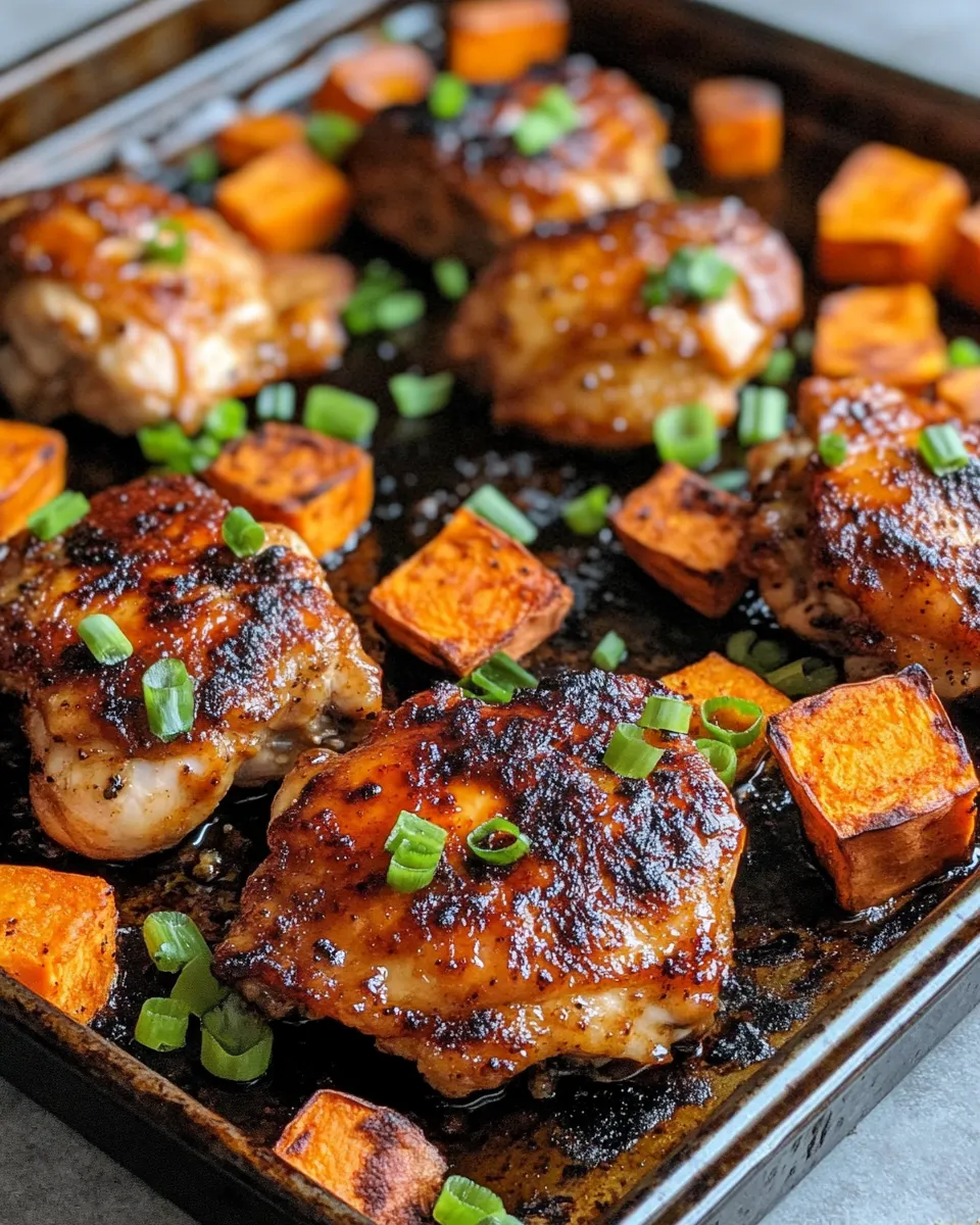 Easy Sheet Pan Buffalo Chicken & Sweet Potatoes food shot
