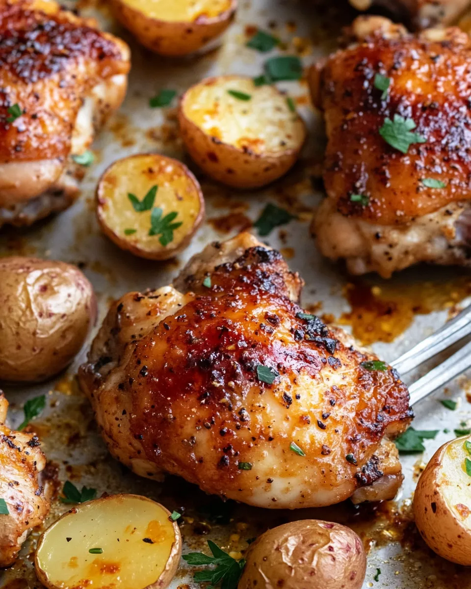 Delicious Sheet Pan Maple-Dijon Chicken & Fingerlings food shot