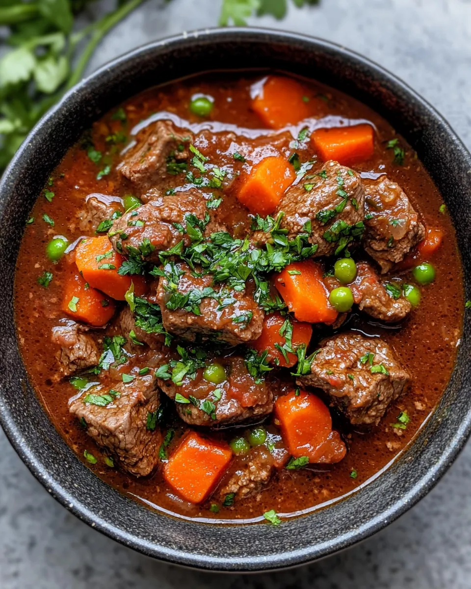 Easy Slow Cooker Beef Stew with Carrots & Peas recipe photo