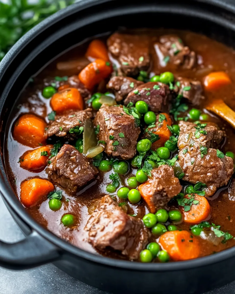 Delicious Slow Cooker Beef Stew with Carrots & Peas dish photo