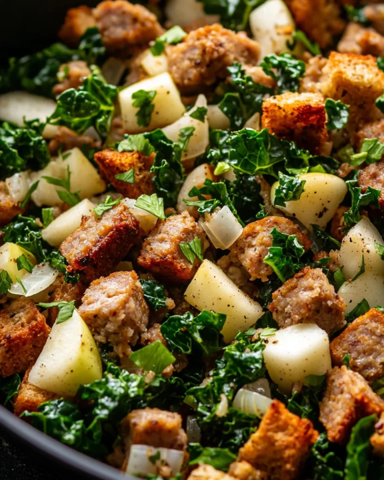Homemade Spiced Apple, Sausage & Kale Stuffing Skillet photo