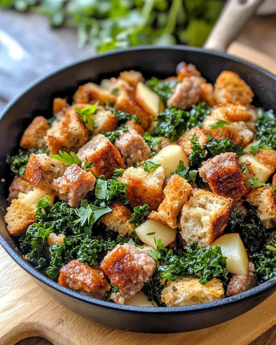 Easy Spiced Apple, Sausage & Kale Stuffing Skillet recipe photo
