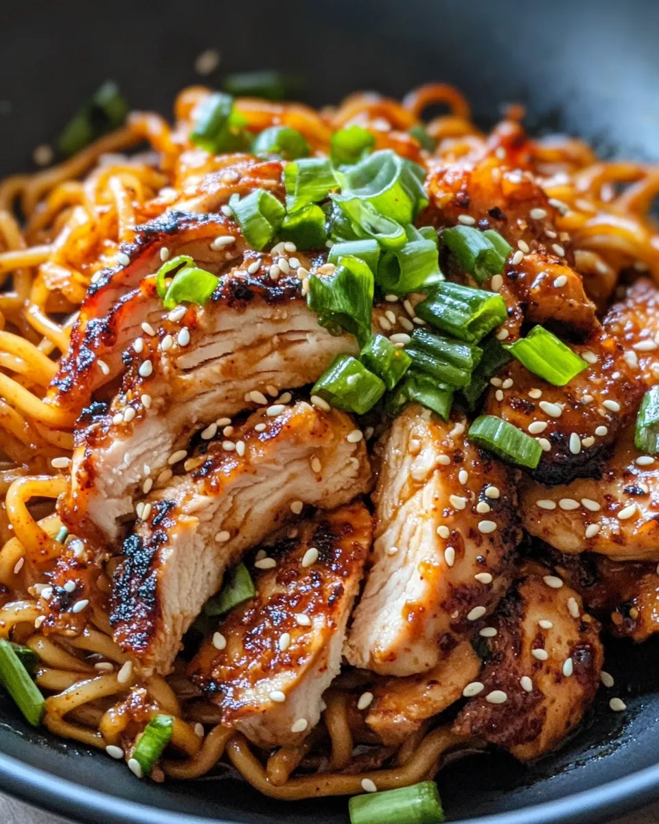 Homemade Spicy Gochujang Noodles with Crispy Chicken recipe photo