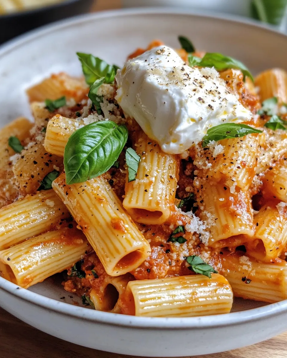 Quick Spicy Vodka Rigatoni with Burrata (Weeknight) recipe image