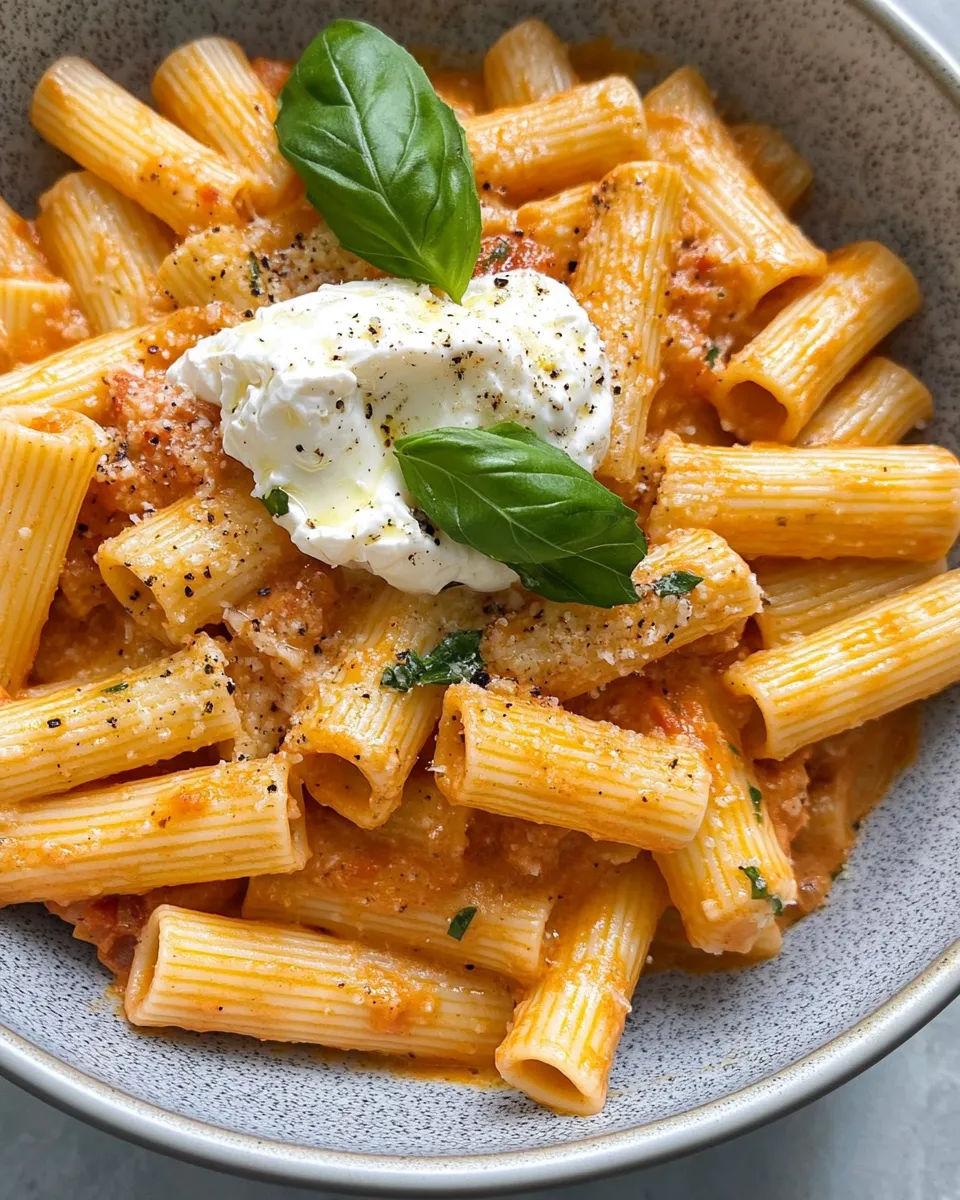Homemade Spicy Vodka Rigatoni with Burrata (Weeknight) dish photo