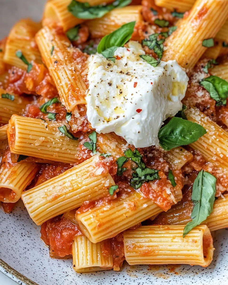 Easy Spicy Vodka Rigatoni with Burrata (Weeknight) food shot