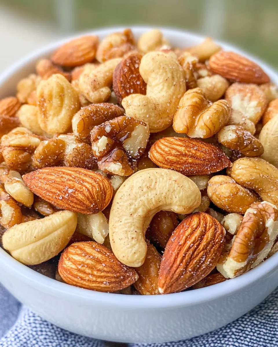 Easy Sweet & Spicy Nuts (Holiday Snack Mix) food shot