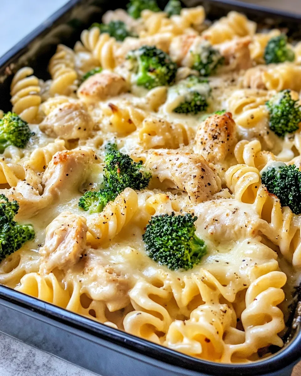 Delicious Weeknight Chicken Alfredo Bake with Broccoli plate image