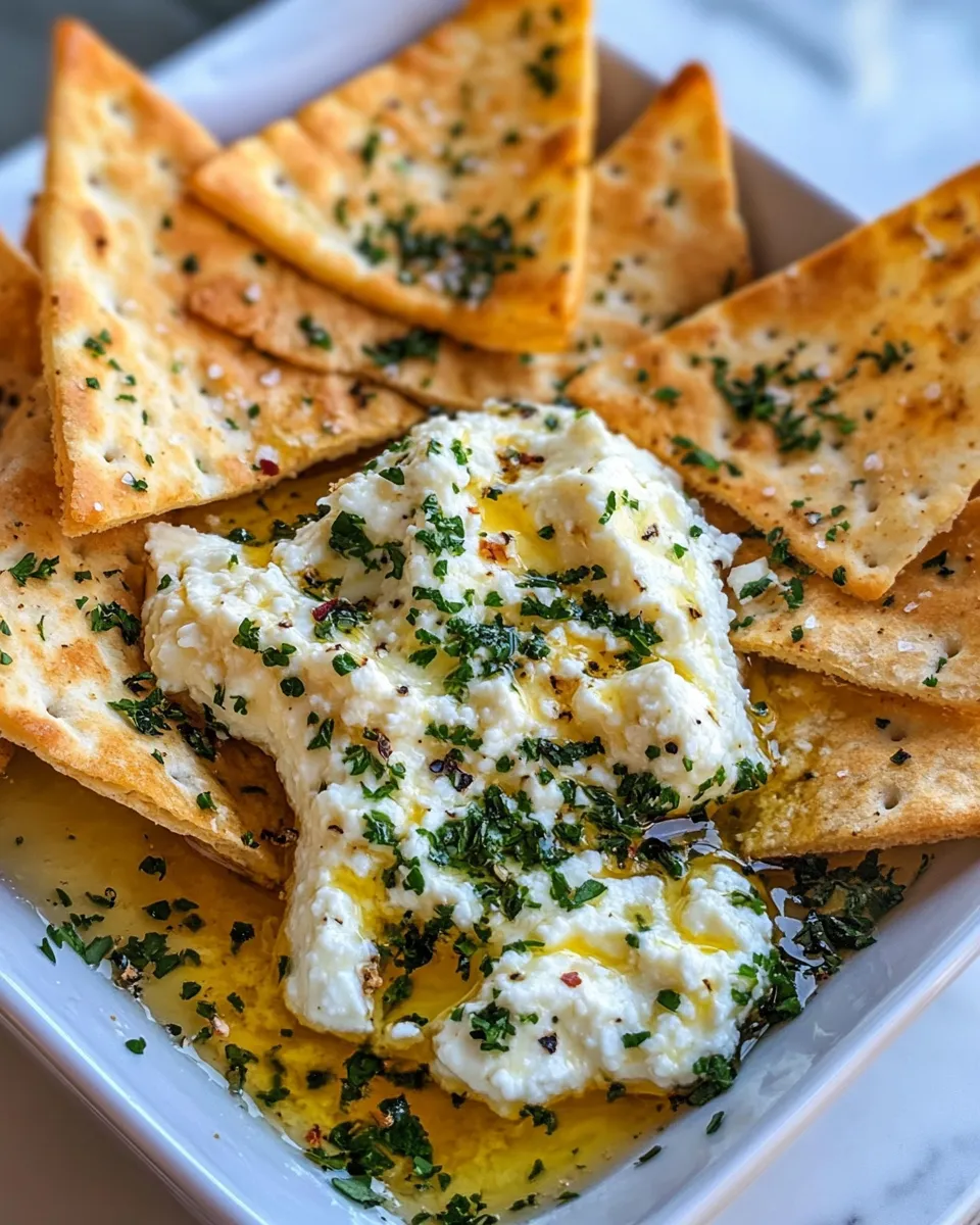 Delicious Whipped Feta with Hot Honey & Pita Chips food shot