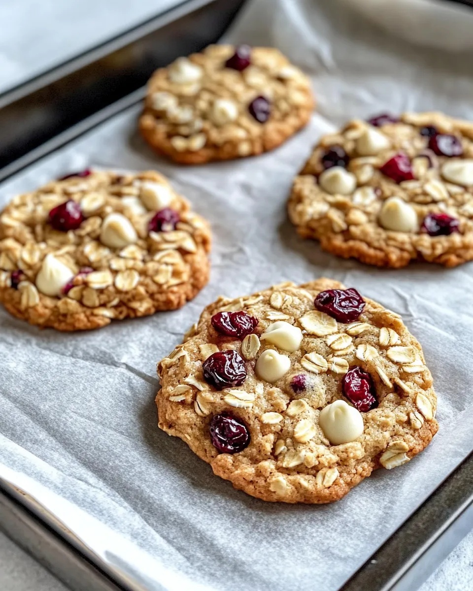 Easy White Chocolate Cranberry Oatmeal Cookies food shot