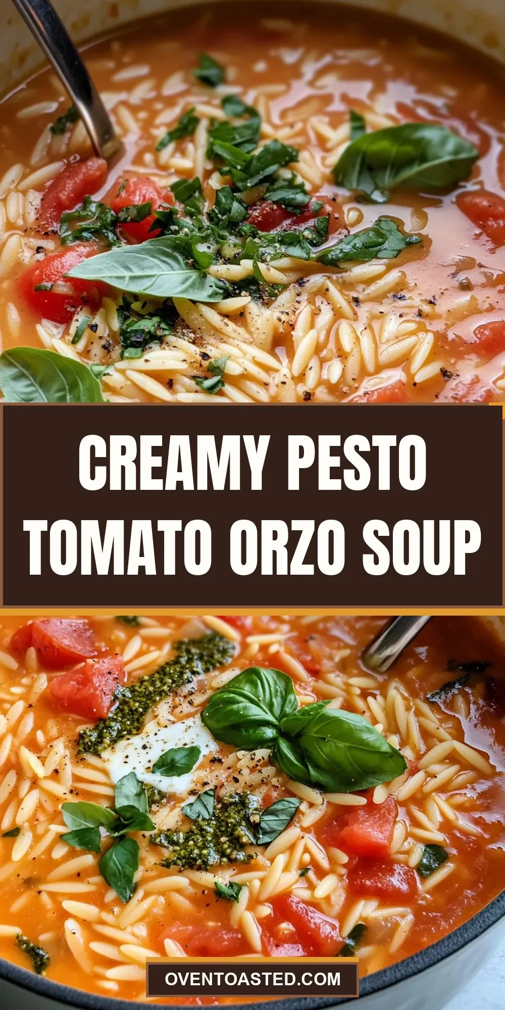 Easy Creamy Pesto Tomato Orzo Soup Recipe