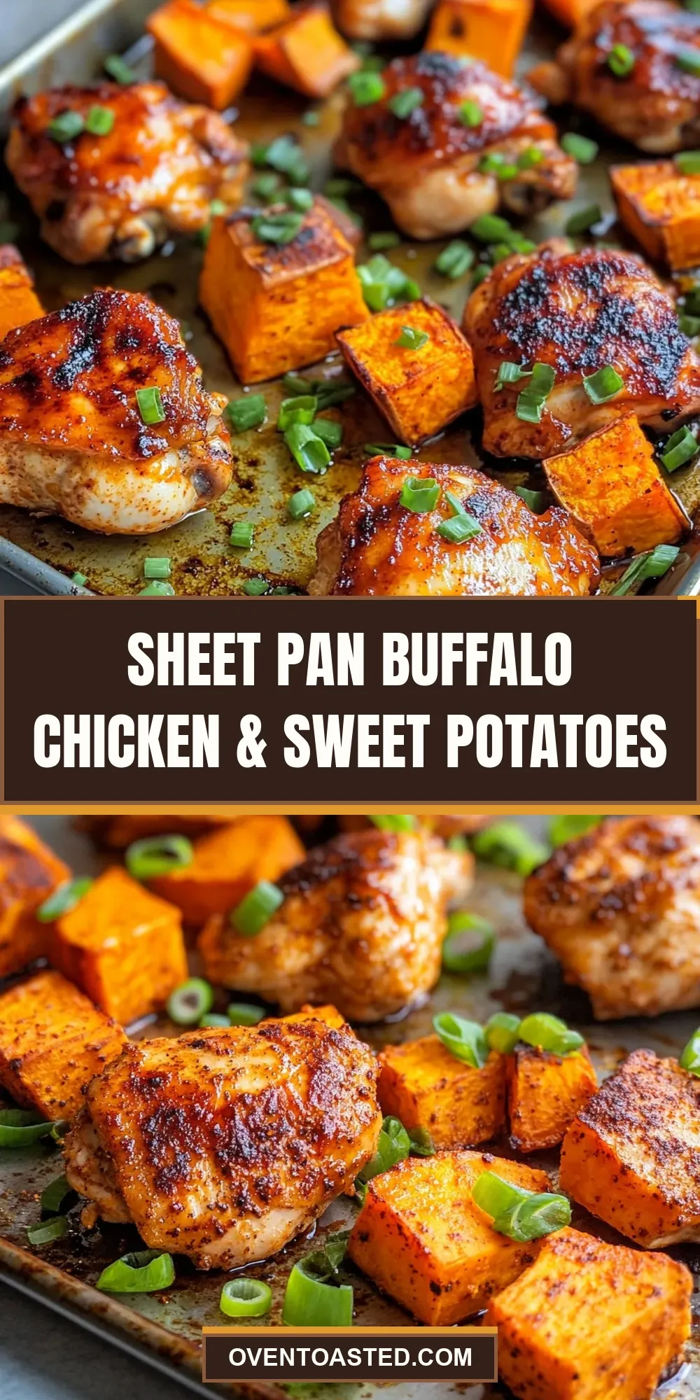 Sheet Pan Buffalo Chicken & Sweet Potatoes (Healthy & Delicious)