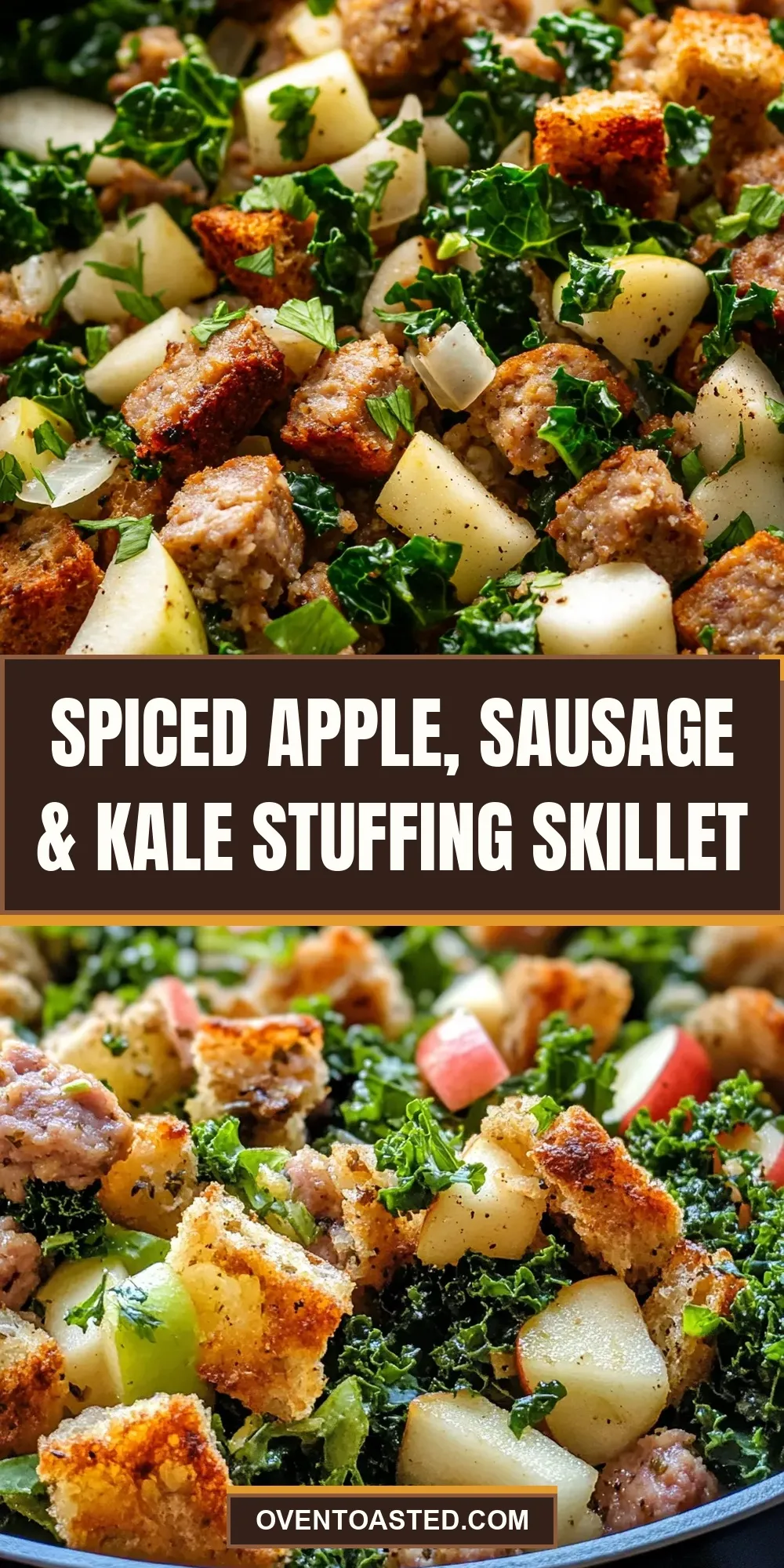 Quick Spiced Apple, Sausage & Kale Stuffing Skillet