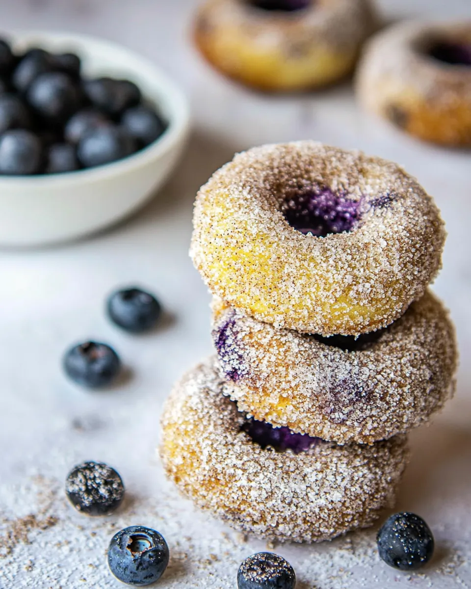 Homemade Baked Blueberry Cinnamon Sugar Doughnuts. photo