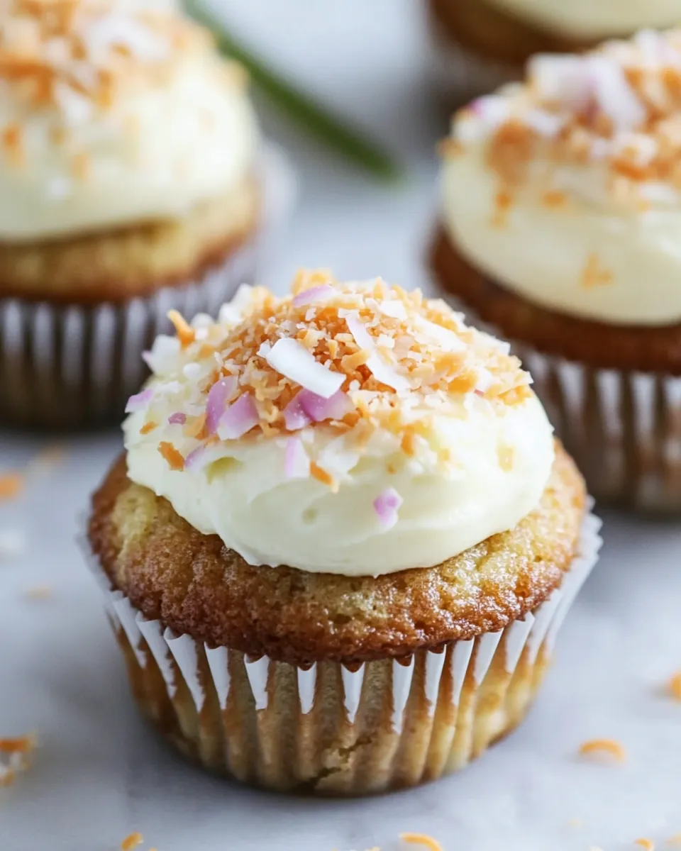 Quick Banana Carrot Cupcakes with Coconut Cream Cheese Frosting. shot