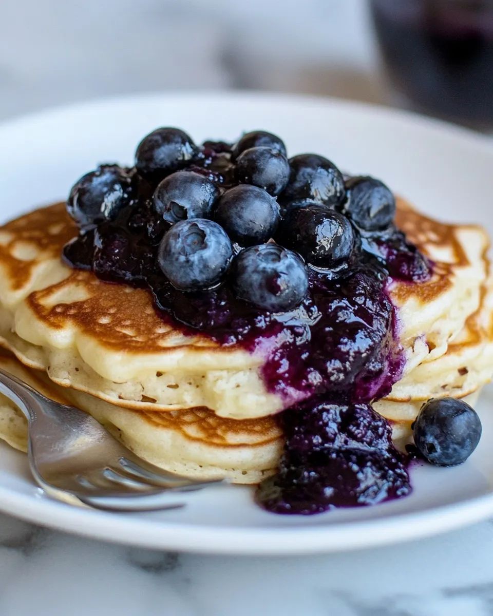 Delicious Buttermilk Pancakes with Blueberry Compote shot