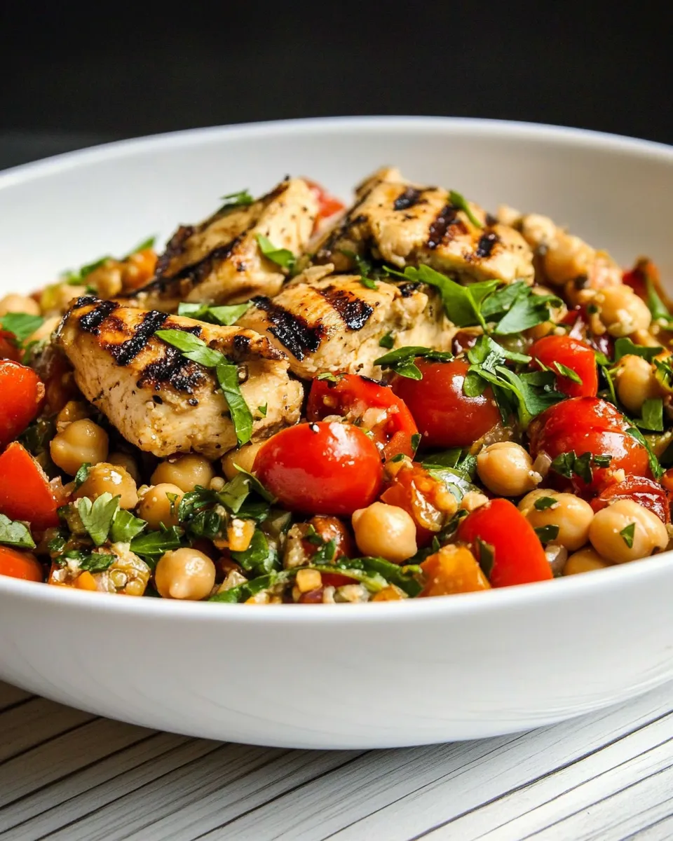 Healthy Chickpea and Tomato Salad with Grilled Chicken recipe photo