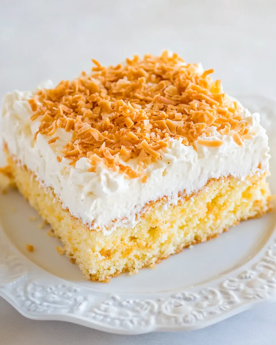 Delicious Coconut Caramel Poke Cake shot