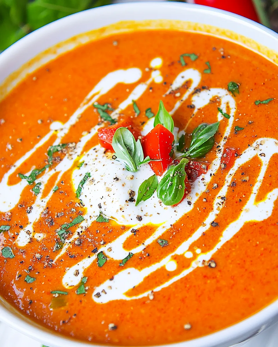 Easy Creamy Tomato Bisque with Roasted Bell Peppers recipe photo