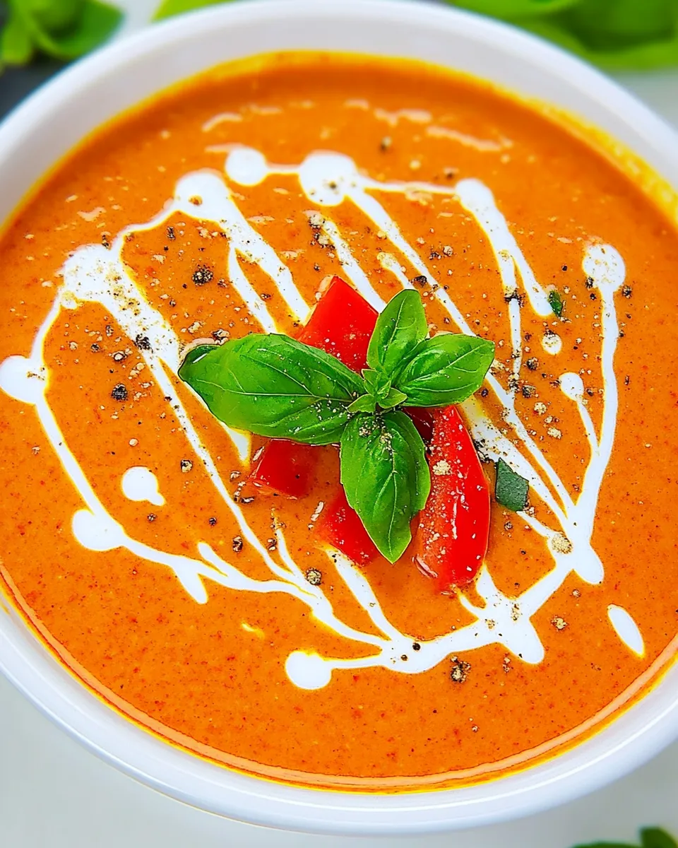 Delicious Creamy Tomato Bisque with Roasted Bell Peppers shot
