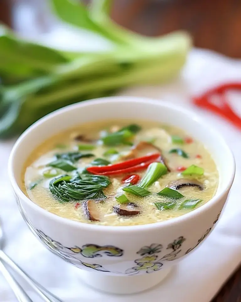 Homemade Egg Drop Soup with Bok Choy and Mushrooms recipe photo