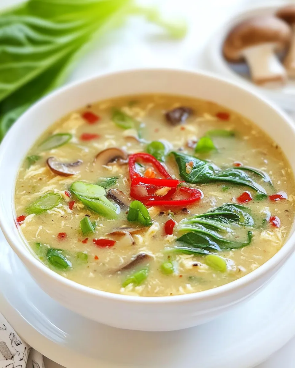 Classic Egg Drop Soup with Bok Choy and Mushrooms dish photo