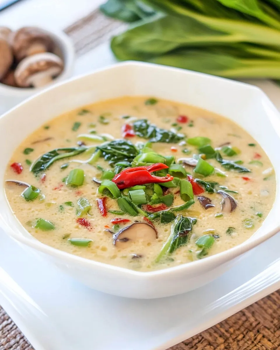 Easy Egg Drop Soup with Bok Choy and Mushrooms food shot