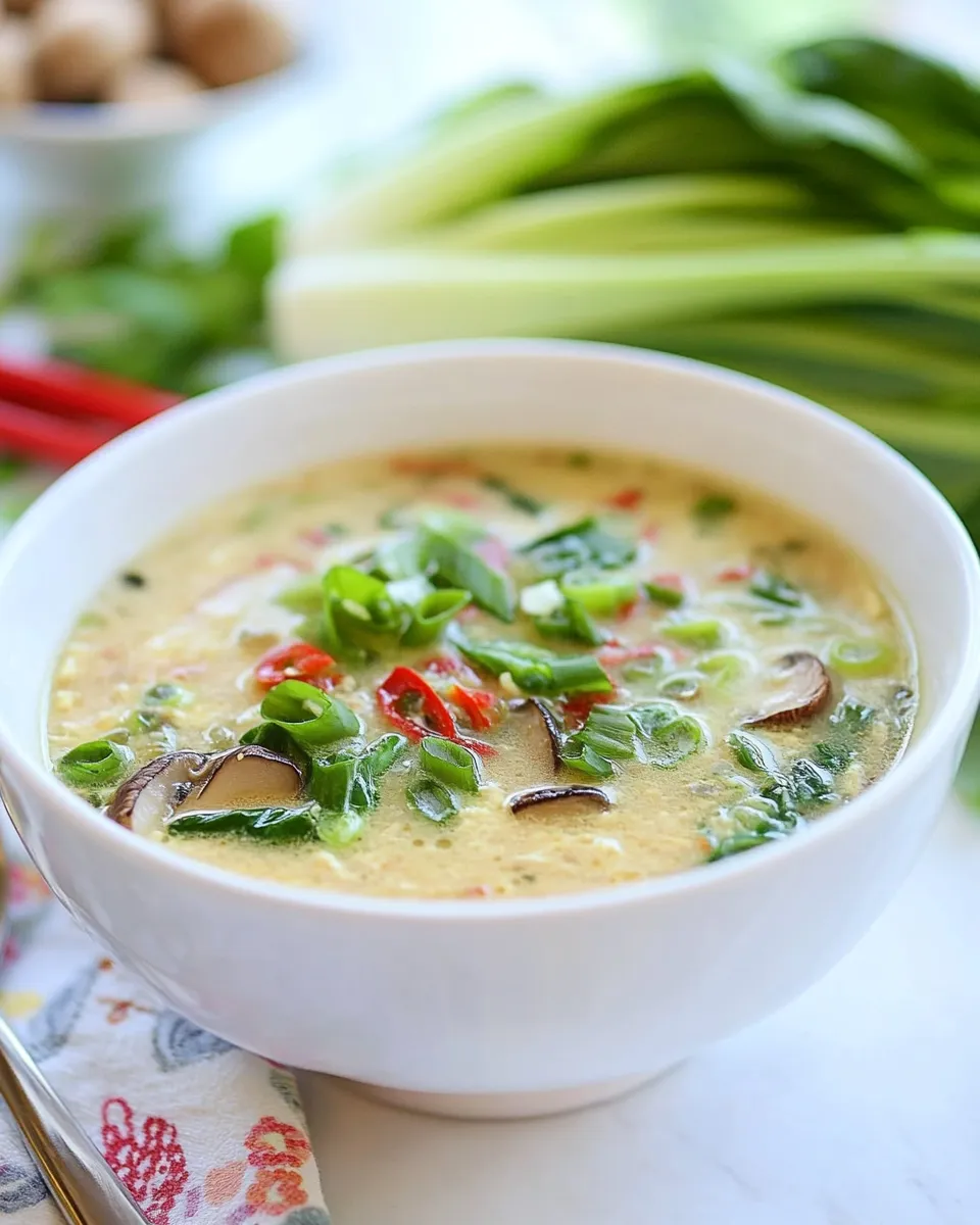 Delicious Egg Drop Soup with Bok Choy and Mushrooms image