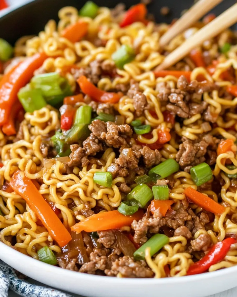 Quick One Pan Beef Ramen Stir Fry shot