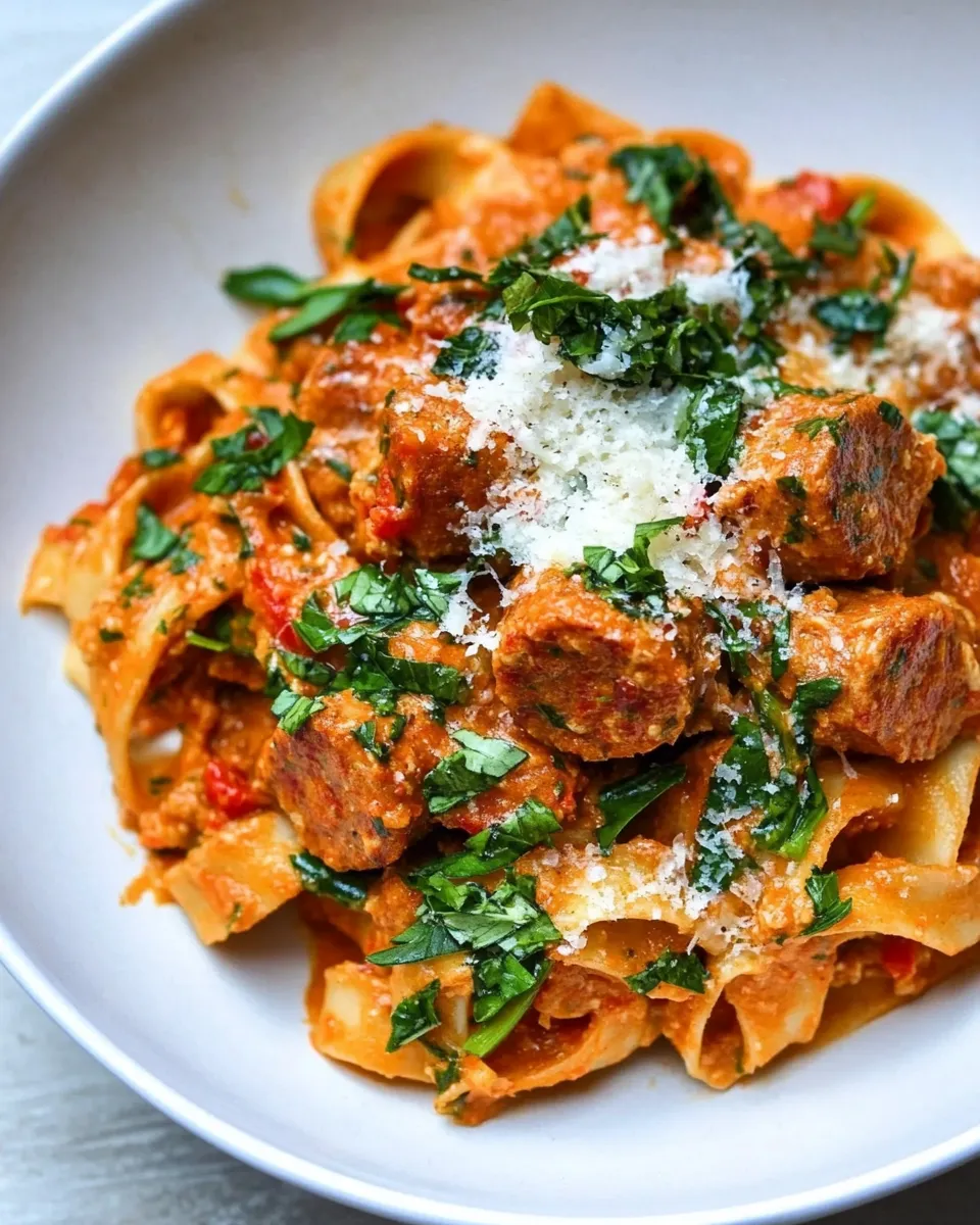 Quick One Pot Turkey Sausage and Roasted Red Pepper Alfredo recipe photo