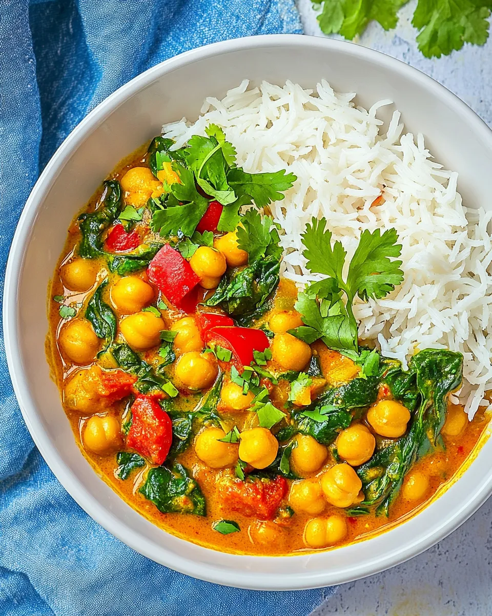 Delicious Quick Chickpea and Spinach Curry (Chana Masala) shot