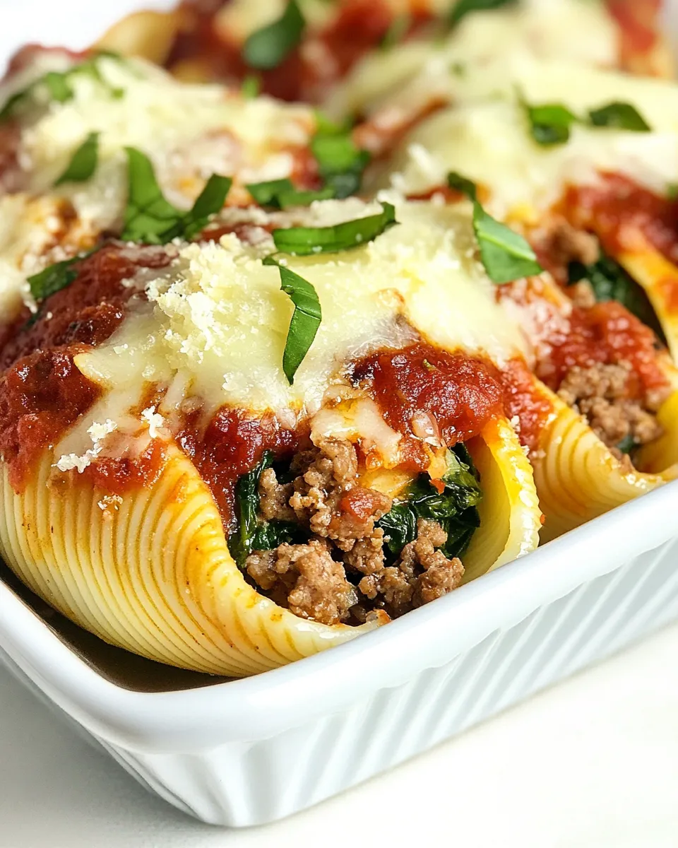 Delicious Spinach and Ground Beef Stuffed Shells image