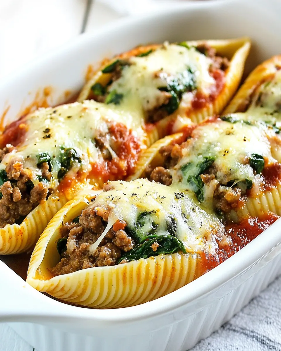 Healthy Spinach and Ground Beef Stuffed Shells shot